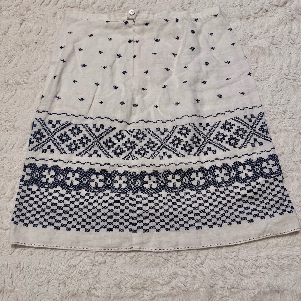 Vintage White 100% Linen Embroidered Midi Skirt 30” Waist cottagecore grannycore